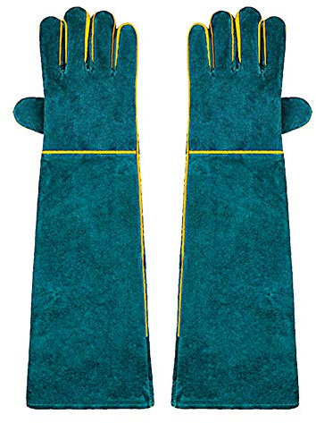 OMEM Tierhandhaber-Handschuhe, Vollleder, bissfest, Reptilien, Leguan, Schlange, Eidechse, kratzfeste Schutzhandschuhe, extra lang, 58,9 cm, grün