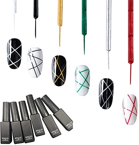 Frenshion 6Pcs Kit Set 8ML Classic DIY 3D Gel Nail Designs Painted Gel Nail Polish, Painting Drawing UV Led Gel Liner Polish Pen Tool,Pull Line Pen for Nail Art Salon