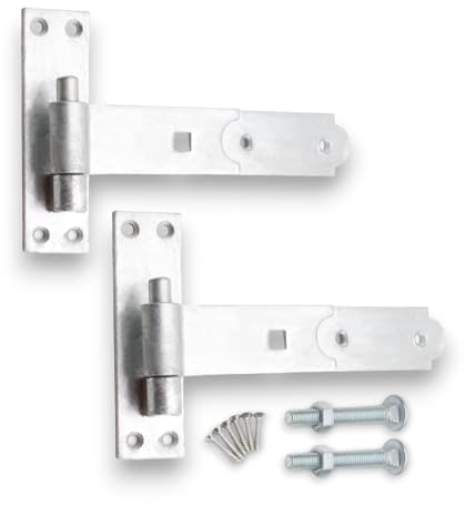 Infinity Decor Cranked and Straight Heavy Duty Hook and Band Iron Gate Hinges Pair - Galvanised Zinc (8'' Straight (Pairs))