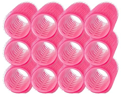 PONIK'S PROFESSIONAL - Haarrollen Lockenwickler, Lockenwickler Selbsthaftend Set, Haar Roller 12 Stücke, Haarrollen Locken 25mm, Selbst Griff Locken - rosa