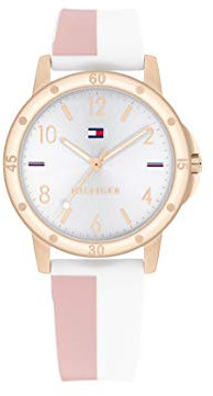 Tommy Hilfiger Orologio da Ragazza con Quadrante Argento, Cinturino in Silicone Bianco e Rosa, Cassa Oro Rosa 32mm, Movimento al Quarzo a 3 Lancette, Resistenza all’acqua di 3 ATM - 1720015