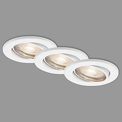 BRILONER Leuchten - LED Einbauleuchten, 3er Set Deckenlampen, LED-Modul schwenkbar, je 5 Watt, je 400 Lumen, 3.000 Kelvin, IP23, Weiß, 86x70mm (DxH), 7147-036