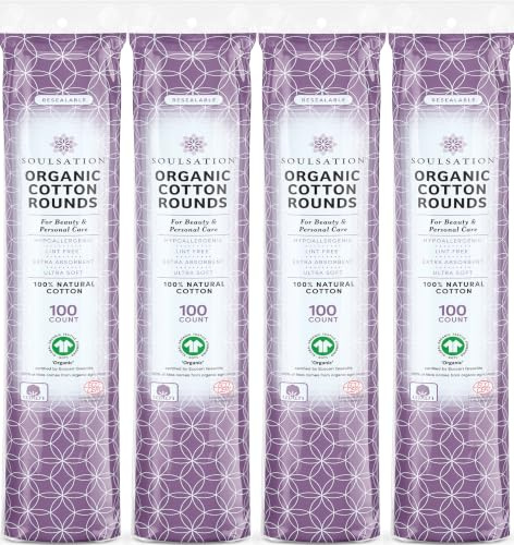 SoulSation Organic Cotton Rounds, 400 Count - Makeup Remover Pads for Face, Lint-Free