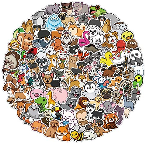 Bric Dodo 100 Stück Tieren Aufkleber Wasserflaschen Laptop Telefon Gitarre Skateboard Motorrad Fahrrad Vinyl Stickers Wasserdicht Ästhetisch Cartoon Tier Aufkleber für Jugendliche Kinder Erwachsene