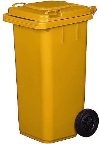 Jestic Cubo de basura 120L con ruedas de goma silenciosas, reciclaje interior/exterior EN840, Amarillo