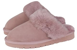 Rohn Moden Lammfell Hausschuhe Talea für Damen, echt Schaffell Pantoffel, atmungsaktive Pantoletten, Slipper mit fester EVA-Sohle in Premiumqualität, Schlappen in rose (numeric_38)