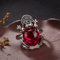 Ring Für Frauen Verstellbare Öffnung - Vintage Intarsien Chalcedon Goldene Kröte Offene Bandringe, Handgefertigter Einzigartiger Schmuck Für Damen Weihnachten Geburtstagsgeschenk, Granatapfelrot