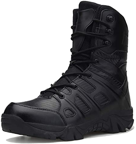 YUHAI Herren Militärstiefel Taktische Arbeitsstiefel Armeestiefel Wanderstiefel Trekkingstiefel High-top Leicht mit seitlichem Reißverschluss,Black-42(UK 8)
