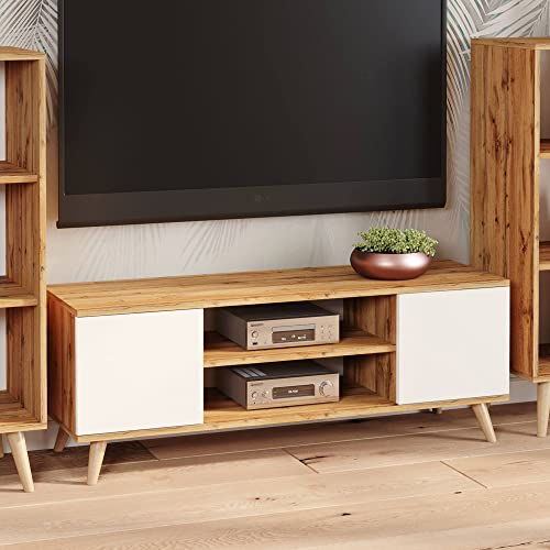 Dmora - Fernsehschrank Lomza, Ständer für Wohnzimmerfernseher, Niedriges Wohnzimmer-Sideboard, TV-Ständerbasis, 155x40 h50 cm, Braun