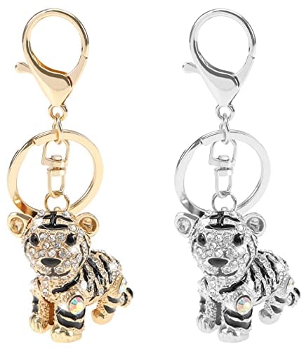 VGOL 2 Stück 3D Tiger Schlüsselanhänger Glänzend Strass Kleintier Schlüsselanhänger Charm Rucksack Ornament Dekorative Accessoires Überraschungsgeschenk für Frauen Männer