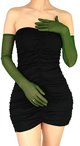 XXDingbs Women's 1920s Sexy Long Sheer Gloves - Stretchy Mesh Tulle Opera Party Dance Bridal Gloves, Dark Green, One Size