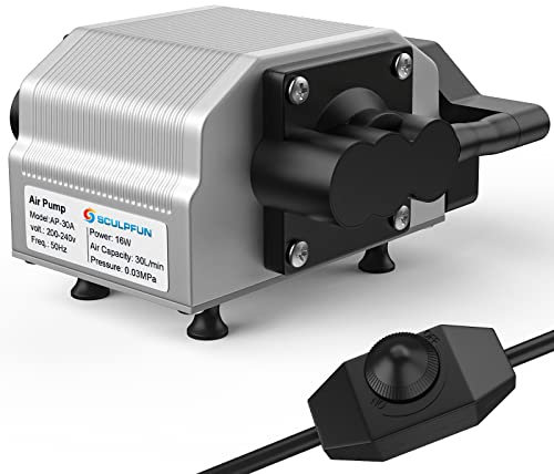 SCULPFUN Air Assist Kit pompe à air 30 l/min pour cutter laser S10, vitesse réglable, faible bruit, faible vibration, pour des bords plus propres et plus lisses