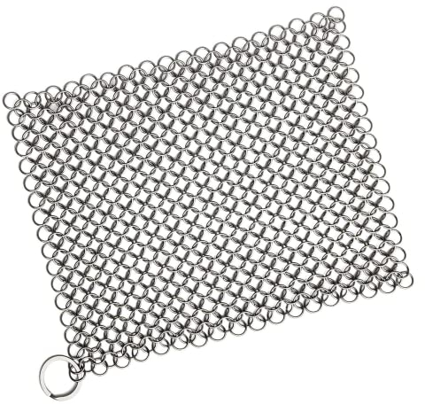 Glamified, Cast Iron Cleaner Stainless Steel Scourer 8x6 Inch Chainmail Scrubber for All Types of Skillet Griddles, Cast Iron Pans, Grills & Dutch Ovens