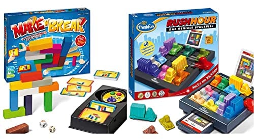 Ravensburger 26750 Make 'n' Break - Gesellschaftsspiel für die ganze Familie mit Bausteinen - mit 160 neuen Aufgaben & ThinkFun 76301 Rush Hour, Logik und Strategiespiel