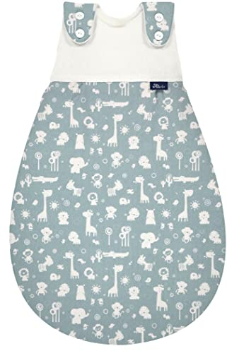 Alvi Baby Mäxchen Außensack Schlafsack im SET mit Babylöffel DeinKinderland Ganzjahresschlafsack | Babyschlafsack | Sommerschlafsack | Winterschlafsack (animals blau, 50-56)