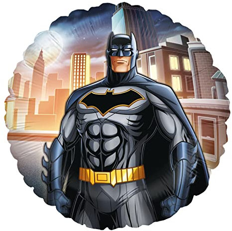 Party Factory `Batman´ Folienballon, rund, Ø45cm, schwarz, blau, Superheld, Gotham City, Heliumballon zum Geburtstag