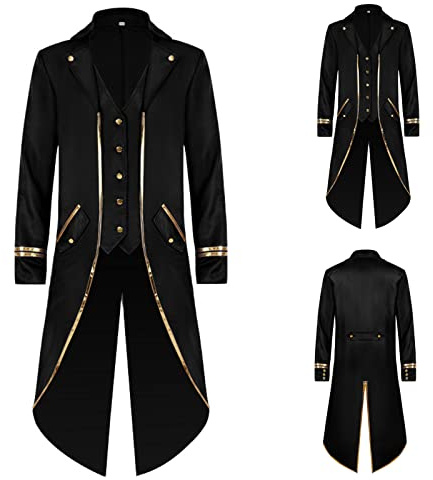 TTOKGZG Men Gothic Vintage Tailcoat Steampunk Renaissance Medieval Coat | Frock Coat Costume for Halloween