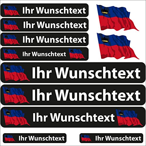 INDIGOS UG Fahrrad Aufkleber Liechtenstein - 13 Fahnenaufkleber wehend - Sticker selbst gestalten - Autoaufkleber- Motorrad - Namensaufkleber wasserfest personalisiert - Wunschtext