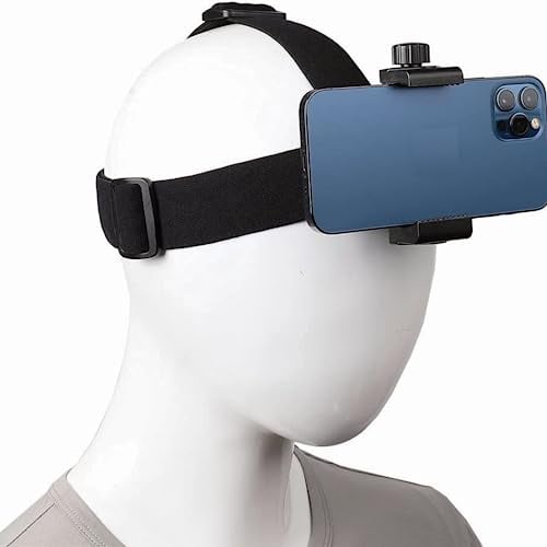Adjustable Head Mounted Mobile Phone Holder, First-Person View Video Outdoor Live Shooting Bracket with Clip Plastic Black Elastic Head Harness Strap Action Camera Headband Mount