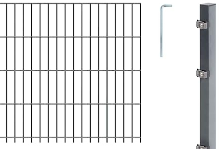 Alberts 641276 Doppelstabmattenzaun als 12 tlg. Zaun-Komplettset | verschiedene Längen und Höhen | anthrazit | Höhe 123 cm | Länge 10 m