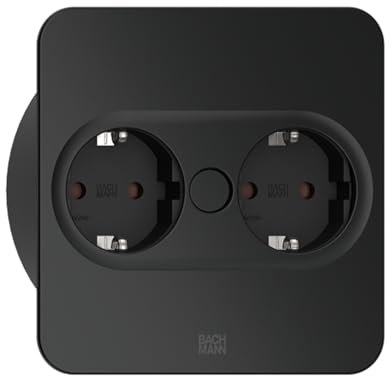 BACHMANN Einbausteckdose Twist 2 eckig 2-Fach 2m Kabel Tischsteckdose für Küche und Büro Schwarz 946.101 (mit automatische Öffnung und Anti-Fingerprint Beschichtung)