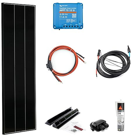 WATTSTUNDE BLACK LINE 165W Set mit Victron MPPT Laderegler - Wohnmobil Solaranlage im Komplettset mit Schindel Zellen (165W)