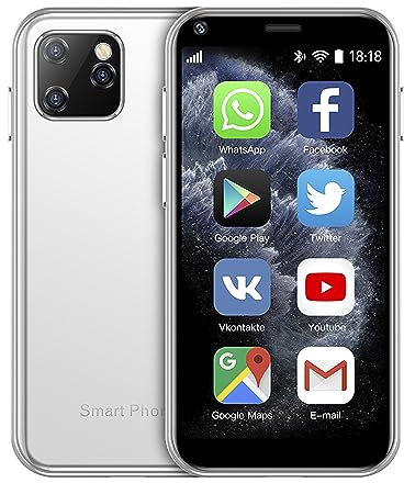 DAM Mini Smartphone XS11 3G, Android, 1GB RAM + 8GB. Pantalla 2,5''.Doble Tarjeta SIM. 4,3x0,9x8,5 Cm. Color: Blanco
