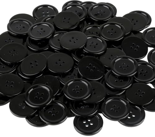 100 Stück Knöpfe Schwarz, 25mm 4 Löcher Harz Knöpfe Schwarz Hemdknöpfe Rund Nähen Knopf, Knöpfe zum Basteln, Klassisch Kinderknöpfe für Kleider Nähen Basteln Stricken DIY Handwerk und Deko
