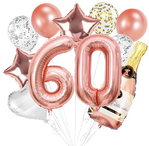 VIKY® 60 Geburtstag Deko Frau, Rosegold Luftballons Deko 60 Geburtstag Frau Mann, 60. Geburtstage Deko Set mit 60th Folienballon und Konfetti Luftballon, Party Deko 60 Geburtstags Mann Frau Geschenk