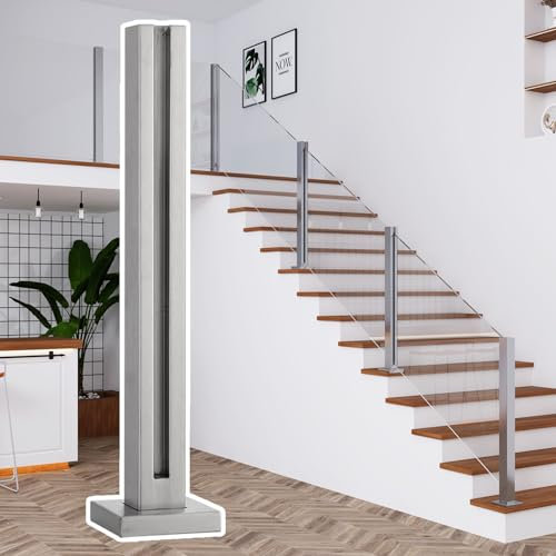 Poste Barandilla Vidrio Barandilla Cuadrada de Cristal para Escaleras de Interior, 25.6- 59 Poste de Balaustrada Pasillo Escalera Pasamanos, 304 Clips de Acero Inoxidable de Vidrio Balaustre Panel (