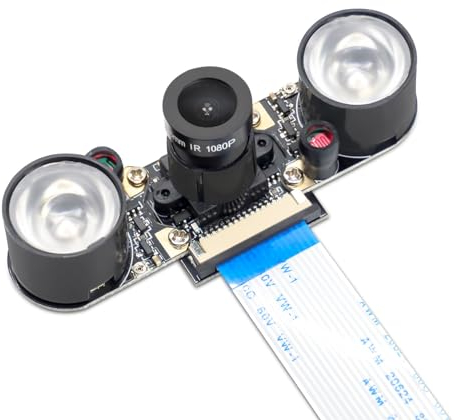 APKLVSR Compatible avec caméra Raspberry Pi - Vision nocturne - Module de caméra infrarouge avec caméra vidéo HD 1080p - Webcam 5 MP OV5647 - Réglable - Avec 2 LED infrarouges - Pour Raspberry Pi