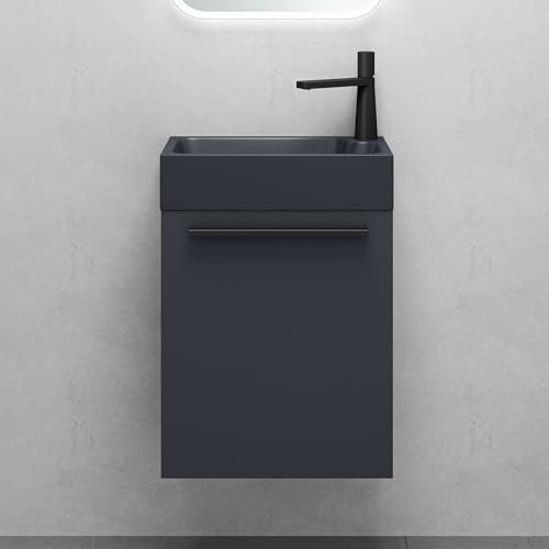 Mai & Mai Waschtisch mit Unterschrank BxTxH 46x26x63 cm | Badmöbelset für Gäste WC, Waschbeckenunterschrank in Anthrazit Matt und Waschbecken Anthrazit matt Pisa
