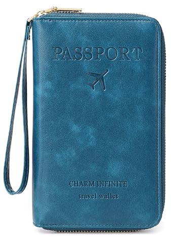 Reisepass Tasche, Travel Wallet Organizer, Reisepasshülle mit RFID Blocker für Damen und Herren, Reisezubehör Passport Tasche für Kreditkarten, Ausweis und Reisedokumente (Dunkelblau B)