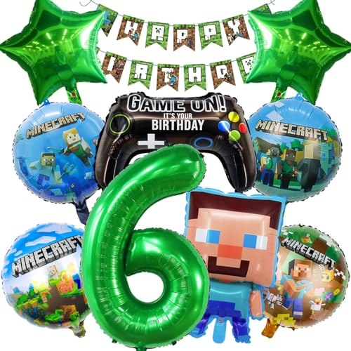 Geburtstagsdeko Junge, Folienballon, Mitgebsel Kindergeburtstag 6 Jahre, Luftballon 6 Jahre Jungen Gamer, Party Deko