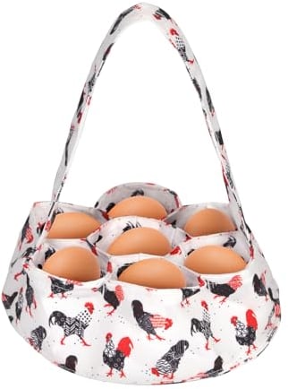 NQEUEPN Egg Bag, Mini Egg Collecting Basket with 7 Compartments Egg Basket Egg Gathering Basket Hen Pattern Canvas Egg Holder Bag for Easter Farmhouse Egg Collection and Transportation