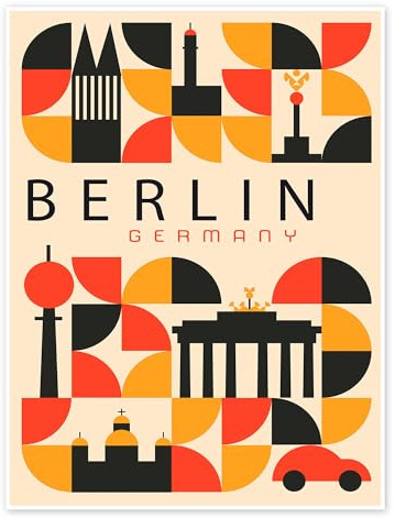 Retro Berlin Travel Poster von nobelart 50 x 70 cm Beige Wandbilder Wanddeko
