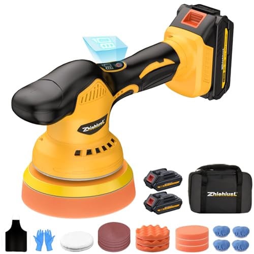 Lucidatrice Auto Senza Fili, Lucidatrice a Batteria da 6 Pollici con 2Batterie da21V2000mAh, Velocità Regolabile 2800-5500giri/min e Set di 17Accessori per Auto Polishing e Cura della Vernice