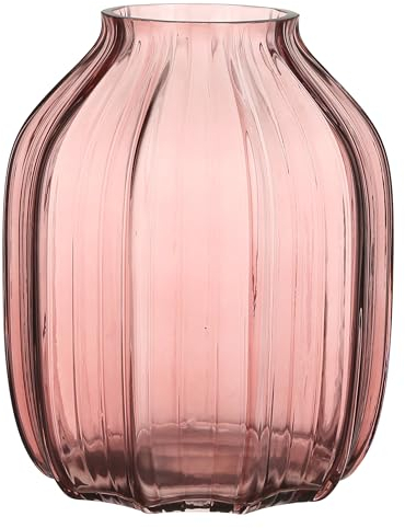 JAKY Global Große rosa Vase, Glas-Blumenvase, H-20 cm hoch, Glasvasen für Blumen, elegante Heimdekoration, Tischdekoration für Bauernhaus und Büro (Rosa, 20 cm)