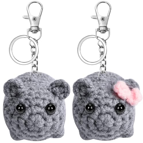 Sad Hamster Hamsti Schlüsselanhänger, 2 Stück Trauriger Hamster Schlüsselanhänger Gehäkelt, Hamster Kuscheltier Meme Plüschtier, Geburtstagsgeschenk für Einschulung Geschenk, Weihnachtsgeschenke