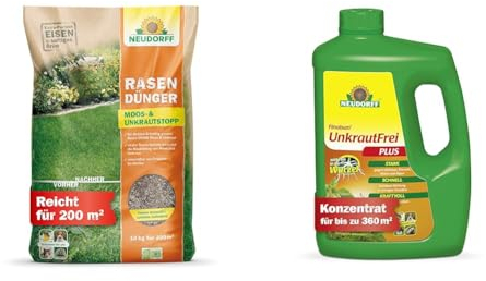 Neudorff RasenDünger Moos- & UnkrautStopp & Finalsan UnkrautFrei Plus Konzentrat, kraftvoller Unkrautvernichter, der bis in die Wurzel wirkt. Schnell wirkender Unkraut Entferner 1x 2 Liter