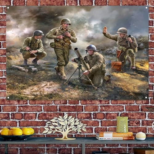 American 81 mm Mörser M1 Wandkunst-Dekor-Banner zum Aufhängen für Zimmer, Zuhause, Büro, Männerhöhle, Garage, gepanzerte Waffen, Kunstposter und Drucke, Tapisserie als Geschenk für Militärfans