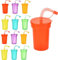 ALINK Kids Neon Sipper Cups Tumblers with Lids and Straws - 12 Pack 380 ml Plastic Iced Water Drinking Cups,BPA Free Reusable Plastic Tumbler for Party Childrens Smoothie Cup Travel Mugs