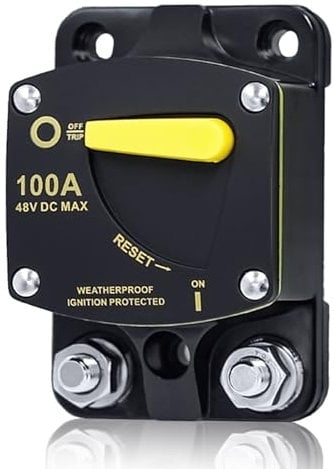 Auto Schutzschalter Leistungsschalter kfz Sicherungsautomat DC 12V - 48V Automatik Sicherungshalter 100A mit Manueller Reset Auto Sicherung für Motor, Auto, Boot