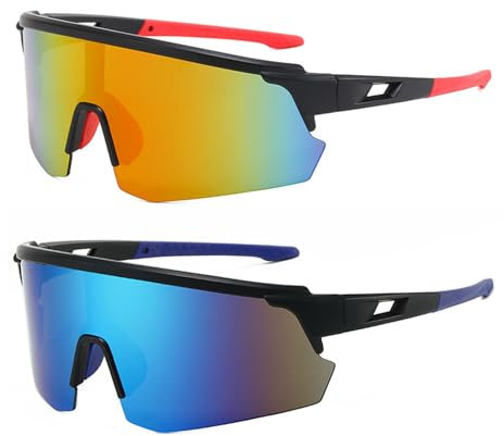 KASESSS 2 PCS Cycling Glasses, Sports Sunglasses, Polarized Cycling Sunglasses for Men Women, Polarised Sun Glasses UV400 Protection Protection Ski Goggles Outdoor Bicycle Motorbike Driving Fishing
