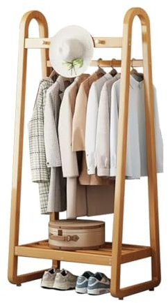 DODOBD Porte Vetements pour Chambre,Portant a Vetement Bois,Porte Manteau sur Pieds Bambou,Portant Vetement Solide Professionnel,3 en 1 Porte-Manteau Bambou avec étagères à Chaussures