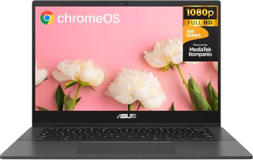 ASUS Chromebook CM1402 - Computer portatile FHD da 14 pollici per aziende, MediaTek Kompanio 520, 4 GB RAM, 64 GB eMMC, scheda micro SD da 256 GB, WiFi 6, webcam, TB 4, durata della batteria fino a 15