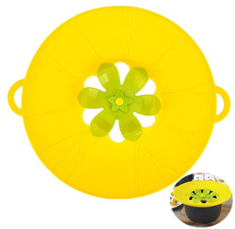 Auslaufsicherer Silikon Topfdeckel Silikon Überkochschutz Für Töpfe Und Pfannen Spritzschutz Und Dampfgar Aufsatz,Multifunktionales Küchenwerkzeug (29 Cm, Gelb)