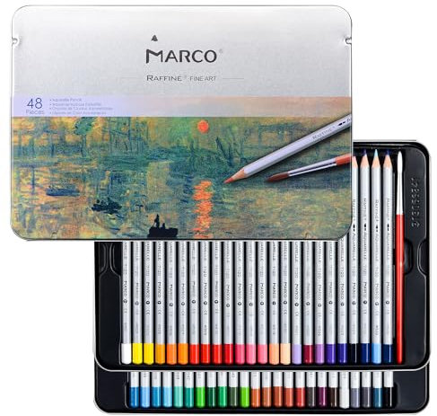 MARCO Buntstifte für Kinder – 48 wasserlösliche Farben, Holzstifte im Sechskantformat, mit Pinsel, ideales Set für Anfänger, in Eisendose, tragbar-7120 Serie