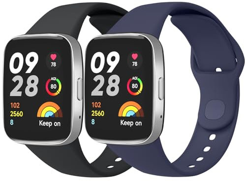 Tobfit 2 Piezas Correa Compatible con Xiaomi Redmi Watch 3 Active Mujer Hombre, Correas de Reloj Original de Silicona, Pulseras de Repuesto Deportiva Impermeable para Redmi Watch 3 Active