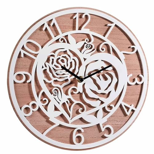 Gruppo Maruccia - Orologio da Parete in Legno Intagliato- Decorazione per il Muro - Dimensione 30 cm (Rose e Cuori)
